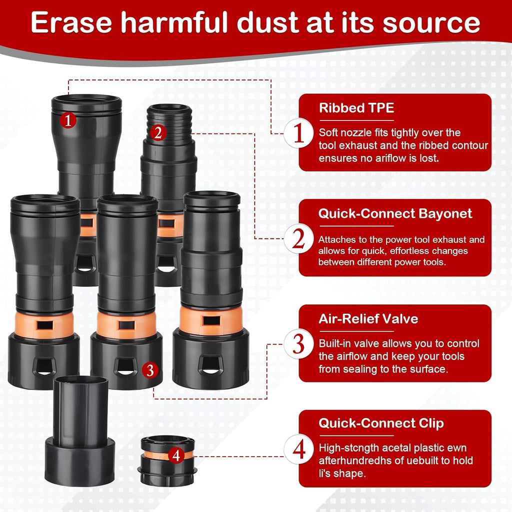 10FT Vacuum Hose Extension with 6 Adapter Attachments,Fits 1-1/4" Vacuum Cleaner Hose,Multi-Size Fittings 0.9" to 1-3/4",Universal Shop Vac Accessories (Please Confirm Hose Size Compatibility)