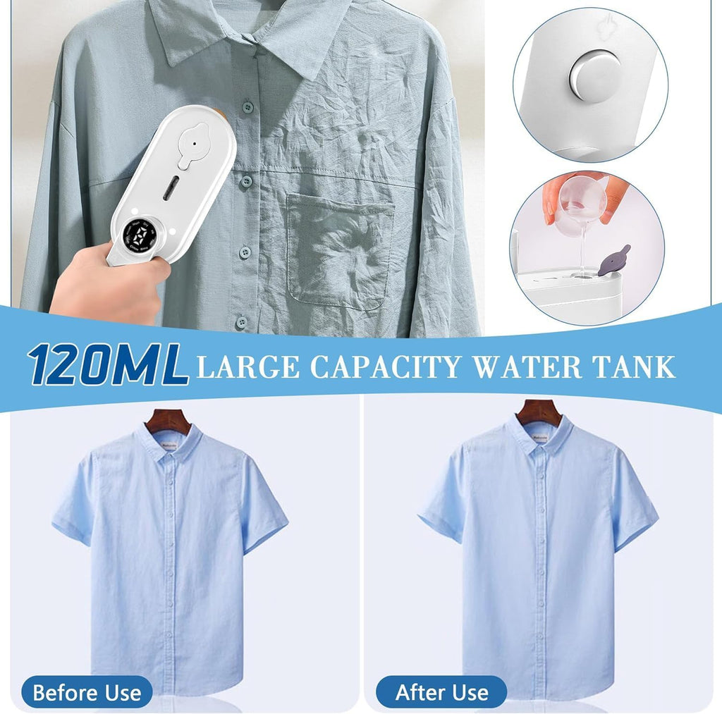 Travel Steamer for Clothes Portable Mini, 8 Steam & Iron Modes Iron Steamer, 2 in 1 Portable Steamer Support Dry&Wet Ironing, 15S Heating, 180° Rotatable Travel Steam Iron