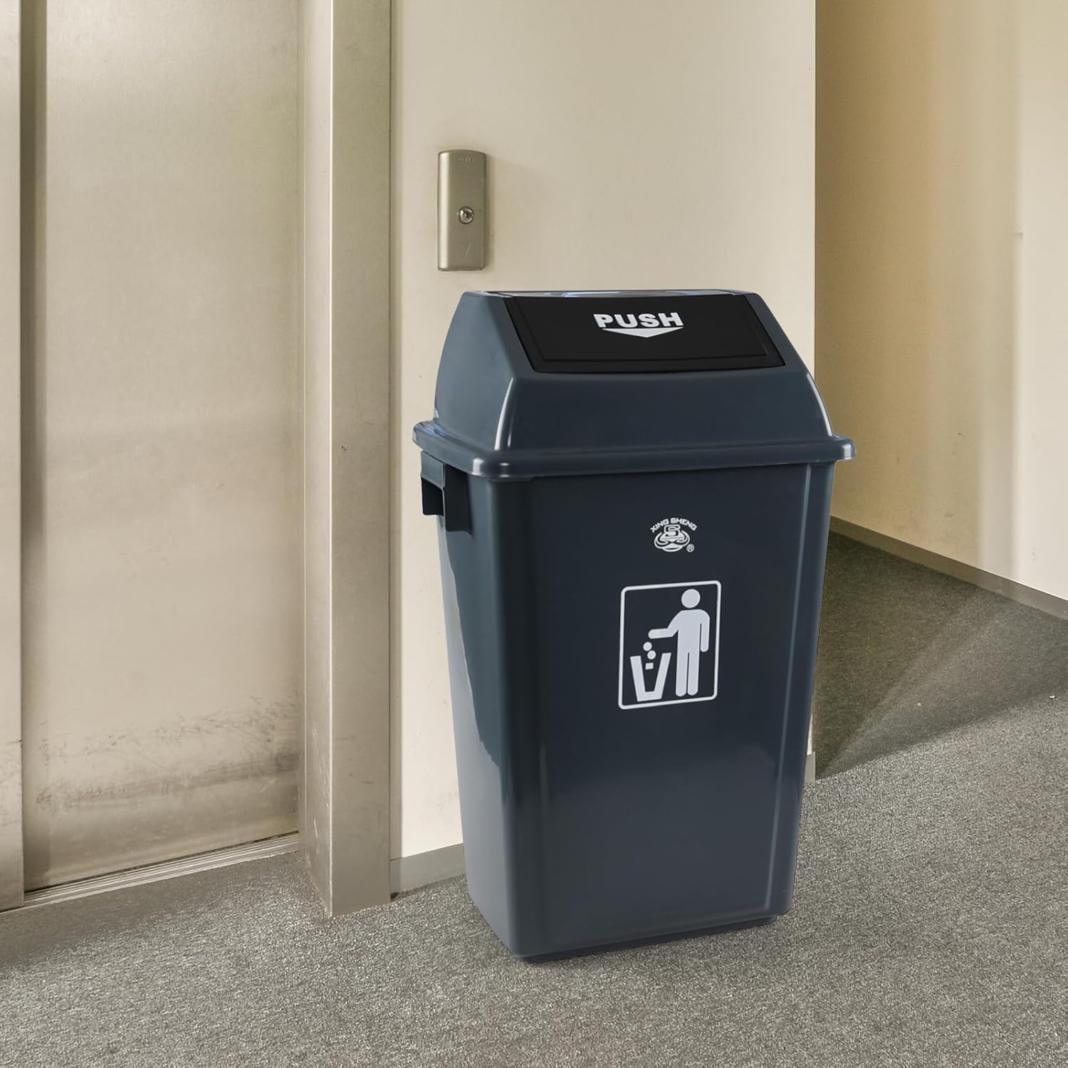 4 Pack 18 Gal Plastic Garage Can with Swing Lid, Heavy-Duty Recycle Bin, Trash Can/Waste Container for Backyard/Garage/Outdoor