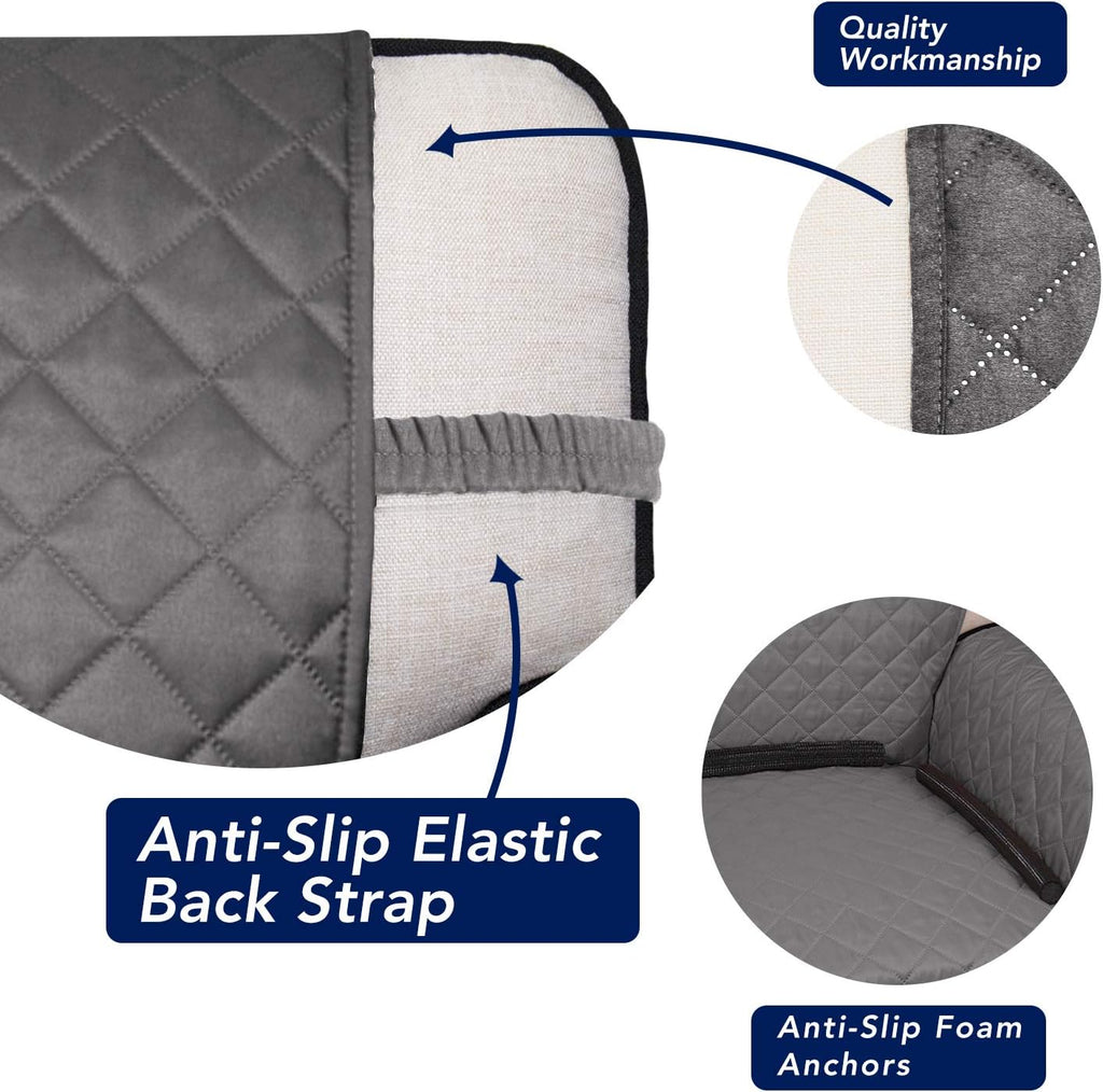 PureFit Reversible Quilted Sofa Cover, Water Resistant Slipcover Furniture Protector, Washable Couch Cover with Non Slip Foam and Elastic Straps for Kids, Dogs, Pets (Chair, Gray/Light Gray) Small