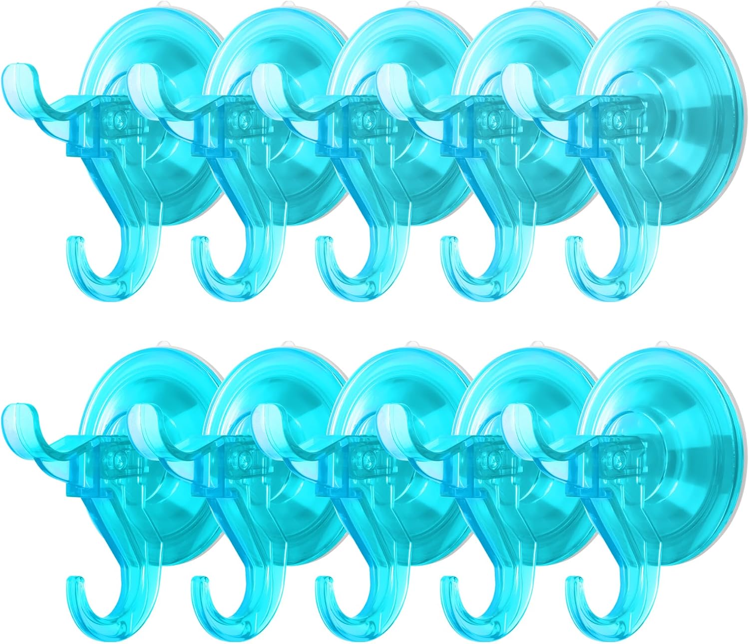 Antimbee Suction Cup Hooks,10 Pack Clear Shower Suction Hooks, Heavy Duty Vacuum Suction Cups, Removable Reusable Bathroom Suction Hook for Window, Tile Wall, Glass Door (Transparent Cyan)