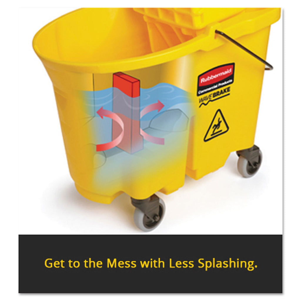 Rubbermaid Commercial Products WaveBrake 35 QT Side-Press Mop Bucket and Wringer Combo on Wheels Brown for Heavy-Duty Floor Cleaning