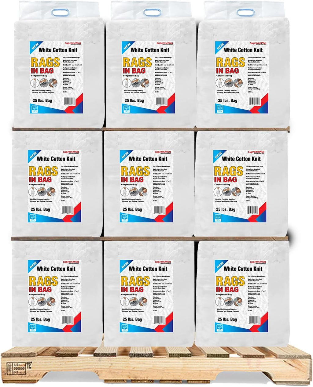 Premium White T-Shirt Cleaning Rags (600 lbs. Pallet 24x25 lbs. Bag of Rags) – White Cotton Rag for Cleaning, Staining, Painting, Oil, Grease & Dust Removal – Shop Rags Bulk