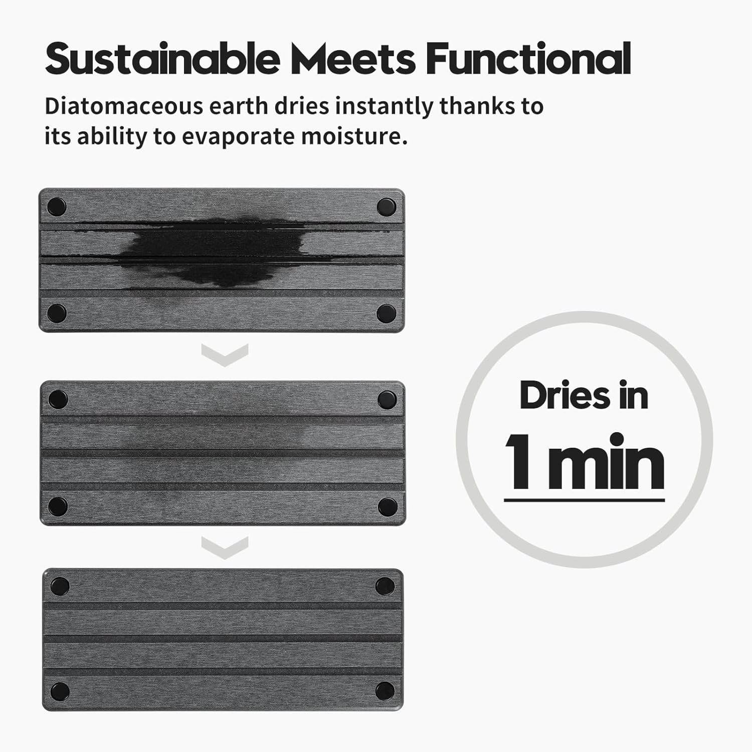 2 Pack Fast Drying Water Absorbing Diatomite Stone Mat Tray for Kitchen & Bathroom Counter - Instant Dry Sink Caddy Organizer - Vanity Holder for Soap and Sponge – Charcoal 10" x 4"