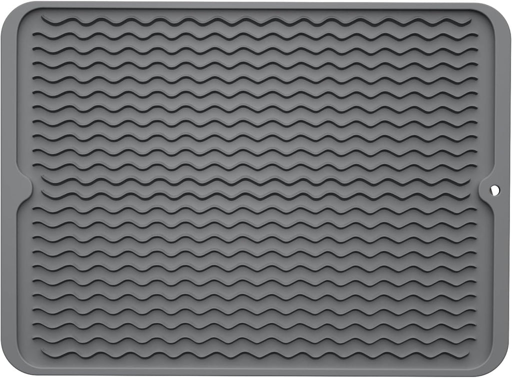 ZLR Silicone Dish Drying Mat for Kitchen Counter, Eco-Friendly Fast Dry Dish Mat, Easy Clean Multi Usage Drying Matt, Heat Resistant Trivet, 12" x 16" Large, Dark Gray