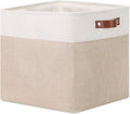 DULLEMELO Cube Storage Bin 13x13,Collapsible Fabric Storage Cube for Organizing,Cubby Storage Basket for Shelves,Closet,Laundry,Nursery,Toys,Clothes (White&Khaki)