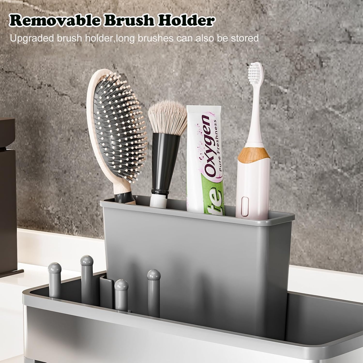 Sponge Holder for Kitchen Sink,Sink Caddy Organizer with Removable Brush Holder,Kitchen Countertop Soap Dispenser Storage with Detachable Towel Rack, Grey