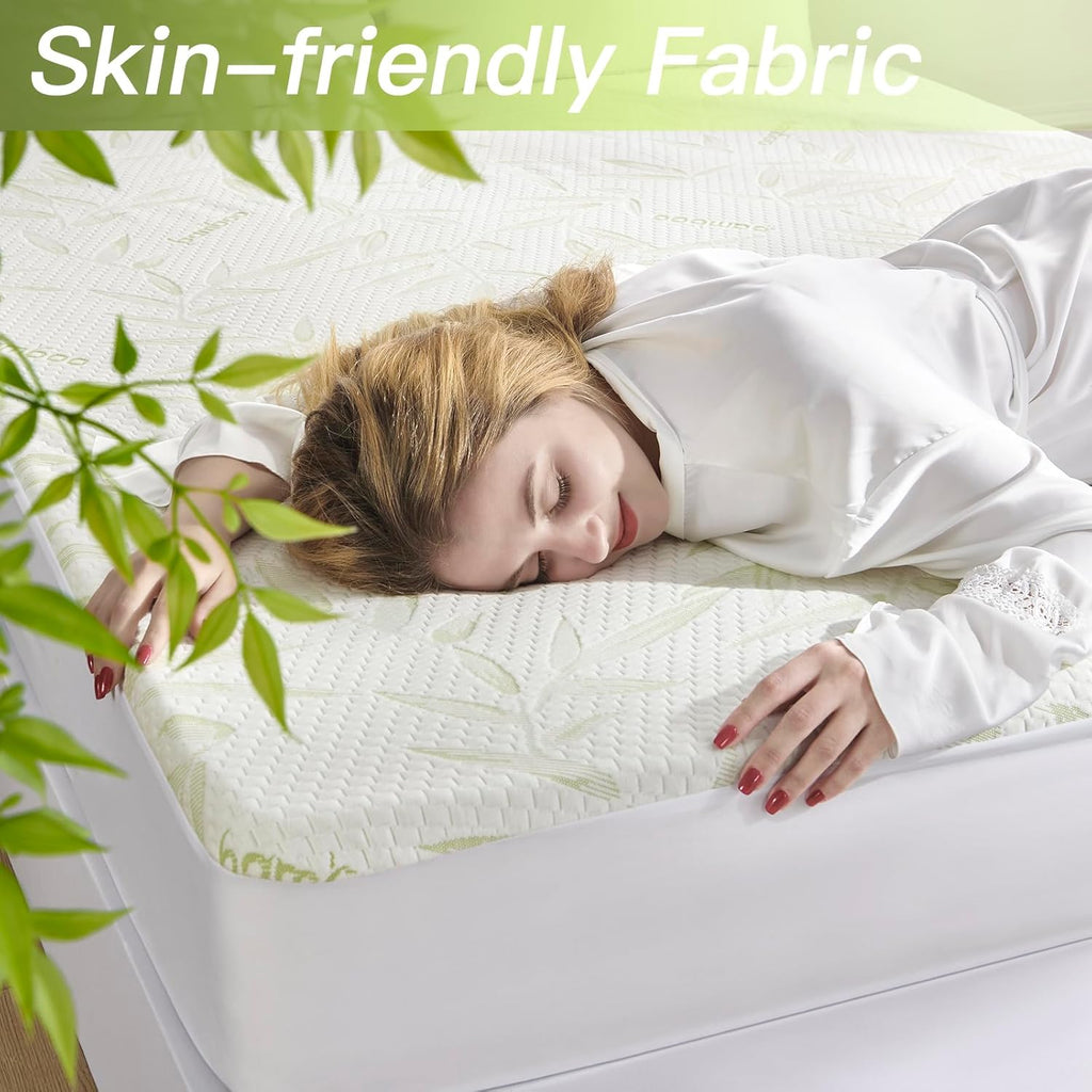 California King Mattress Protector Waterproof Mattress Pad Washable Bamboo Rayon Mattress Cover Breathable Noiseless Bed Protector 5" - 21'' Elastic Fitted Deep Pocket