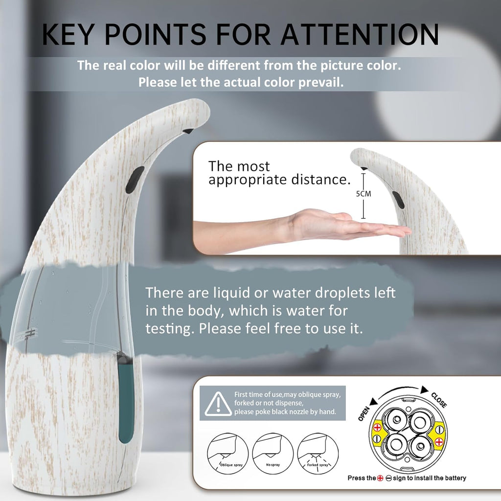 Automatic Liquid Soap Dispenser，300ML Touchless 4 Gear Adjustable,Countertop Electric Battery Operated Hand Soap Dispenser with Sensor for Bathroom,Kitchen,Office(White Wood Grain)