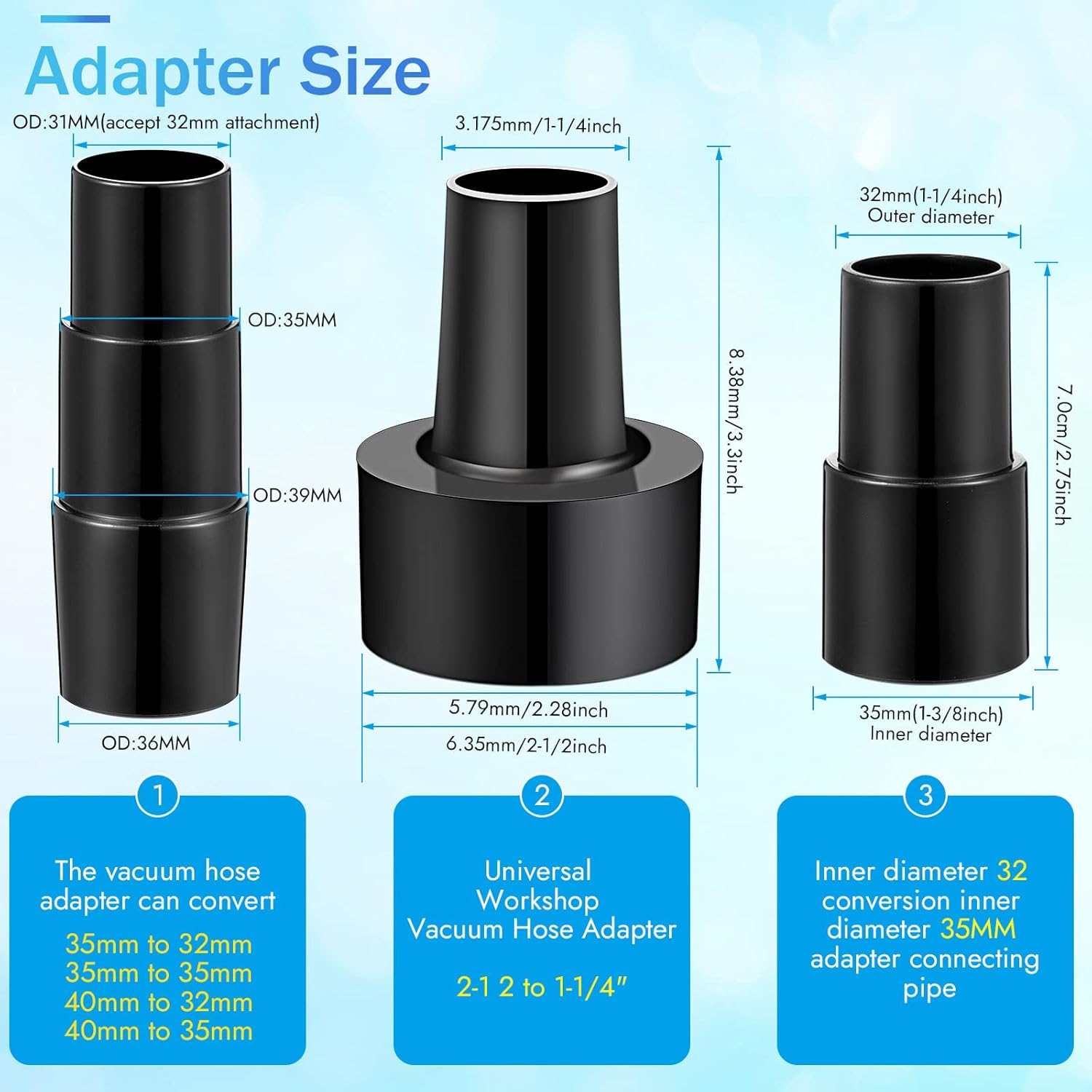 6 Pcs Vacuum Attachments Accessories VAC Attachments 1.25'' 25mm and 36mm Shop Round Dust Brush Vacuum Hose 5.9 Inch Floor Attachment Brush Replacement with 1-1/4 to 1-3/8 Inch Adapter(Simple Style)
