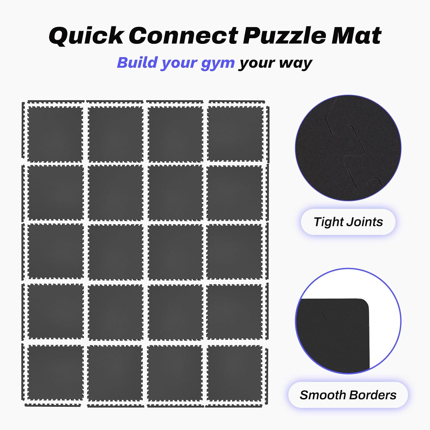 AIRHOP 0.56in Thick 96 Sq Ft Exercise Equipment Mats, 24 Tiles Upgraded Rubber Top with High Density EVA Foam, Large Interlocking Puzzle Gym Flooring for Home Gym, Heavy Weight Workout,Black