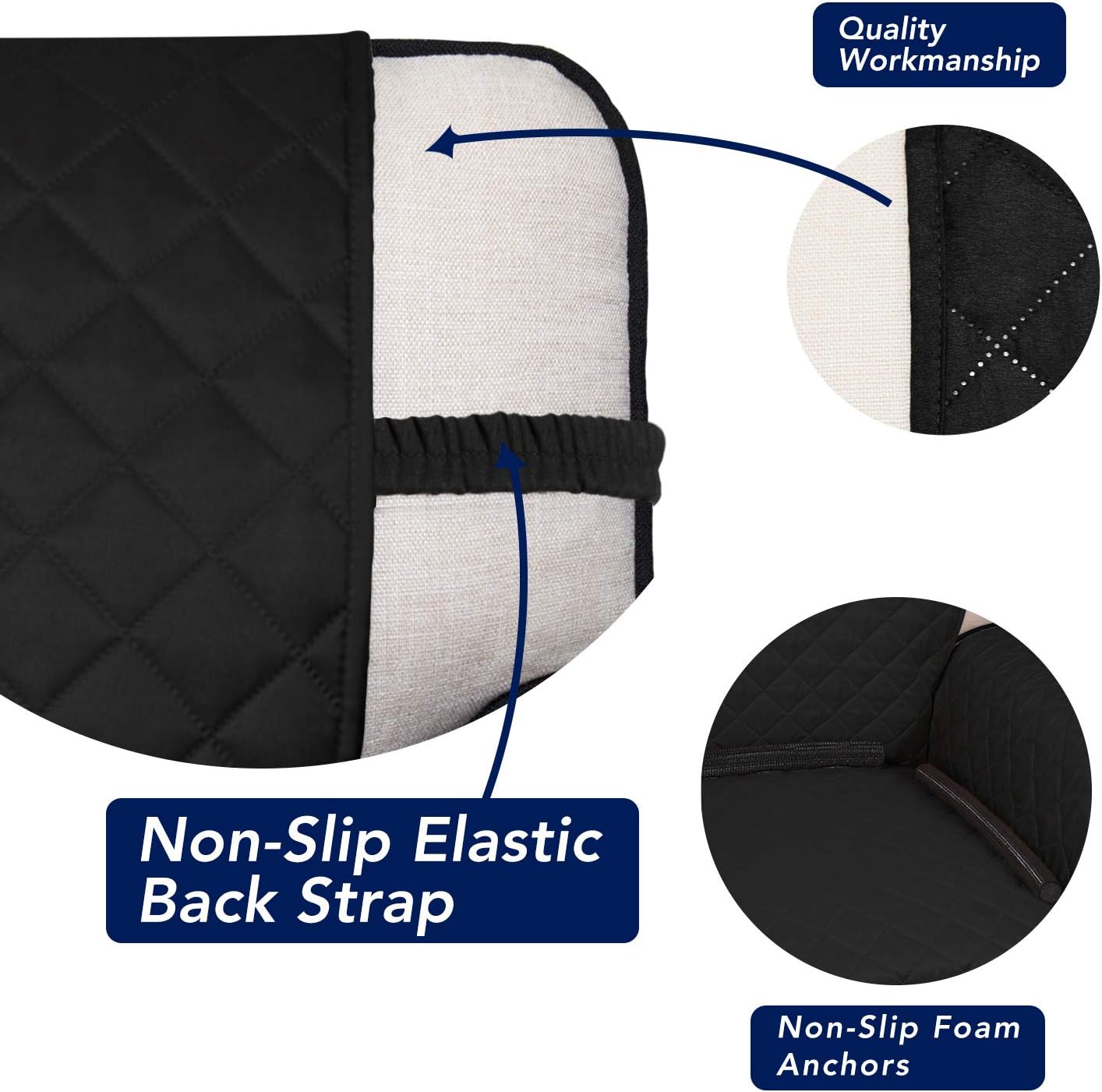 PureFit Reversible Quilted Sofa Cover, Water Resistant Slipcover Furniture Protector, Washable Couch Cover with Non Slip and Elastic Straps for Kids, Dogs, Pets (Oversized Sofa, Black/Beige)