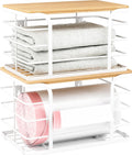 2 Pack Extra Large Stackable Pantry Organizer,Wall Mount Garbage Bag Holder Dispenser with Bamboo Top for Kitchen Laundry Room Organization,White