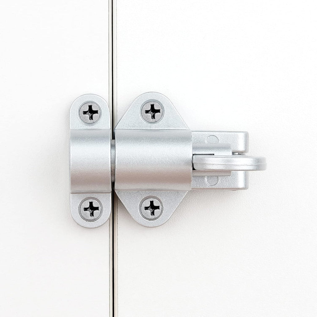 5 Packs Self-Closing Latches，Silver Gray Spring Door Lock，Resilient Bolt Latch Aluminum Alloy Safety Automatic Spring Barrel Slide Door Lock with Screws,Used for Gate,Window and Cabinet etc