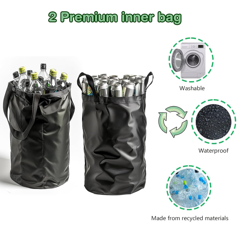 Recycling Bin for Kitchen Indoor Home, Large 100L/ 27 Gallon Recycle Bin with Lid Removeable Reusable Inner Bag Bottle Can Glass Waste Plastice Stickers (White, 27 Gallon)