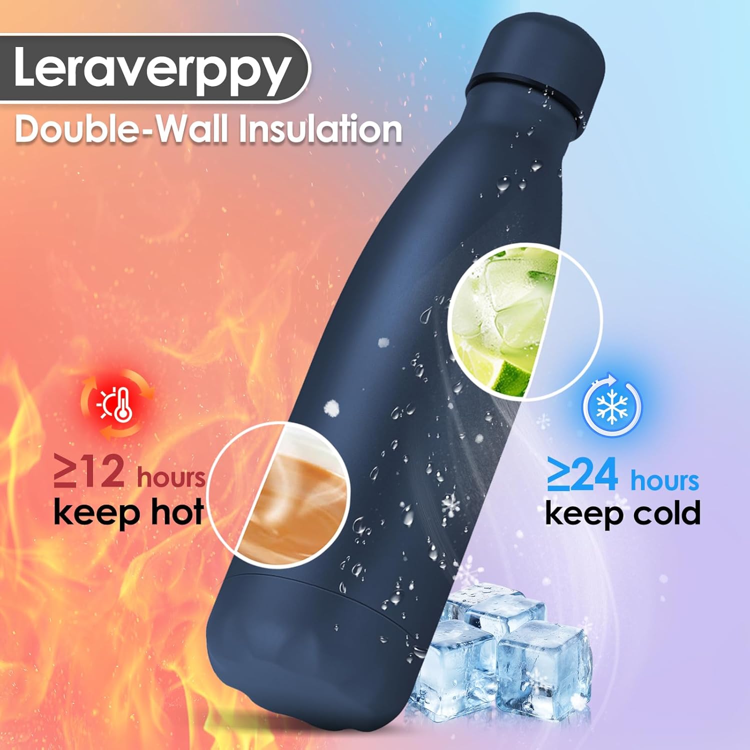 25oz Cola-Bottle Shaped Stainless Steel Leak-proof Water Bottle,Double Wall Vacuum Insulated Metal,Travel Mug For Sports Indoors & Outdoors,BPA-Free School Kids Flasks,Navy(2 Pack)