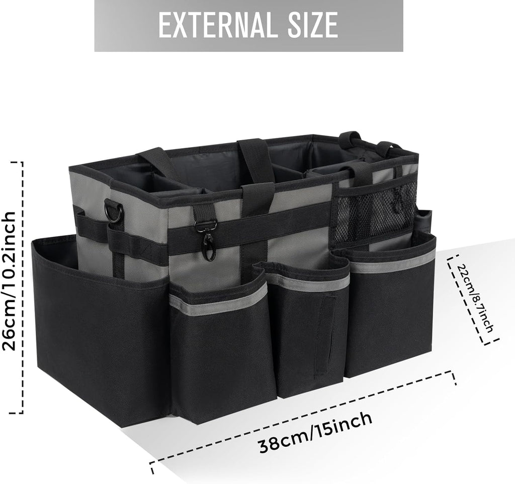 Wearable Cleaning Caddy, Cleaning Caddy Supplies Organizer with Handle & Shoulder Straps for Housekeepers, Under Sink & Car Cleaning Tool Organizers Bag with 4 Foldable Divider (MediumGrey)