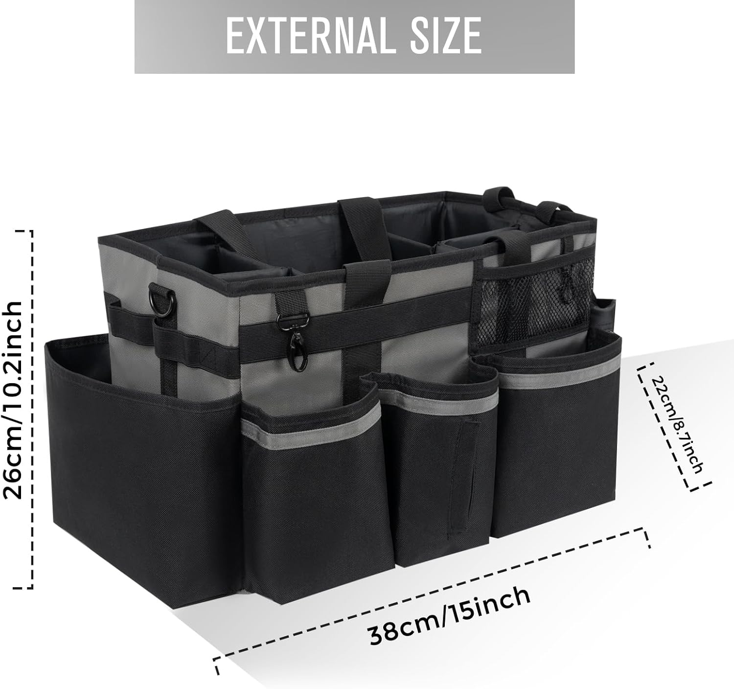 Wearable Cleaning Caddy, Cleaning Caddy Supplies Organizer with Handle & Shoulder Straps for Housekeepers, Under Sink & Car Cleaning Tool Organizers Bag with 4 Foldable Divider (MediumGrey)