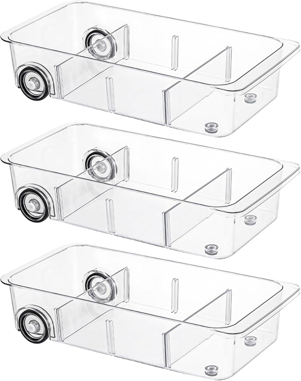 Fridge Organizer Bins With Wheels, 3 Pack Roll Out Refrigerator Organizers And Storage Refrigerator Drawer With Dividers, Upgrade Thick Plastic Pantry Storage Bins, Kitchen Organization
