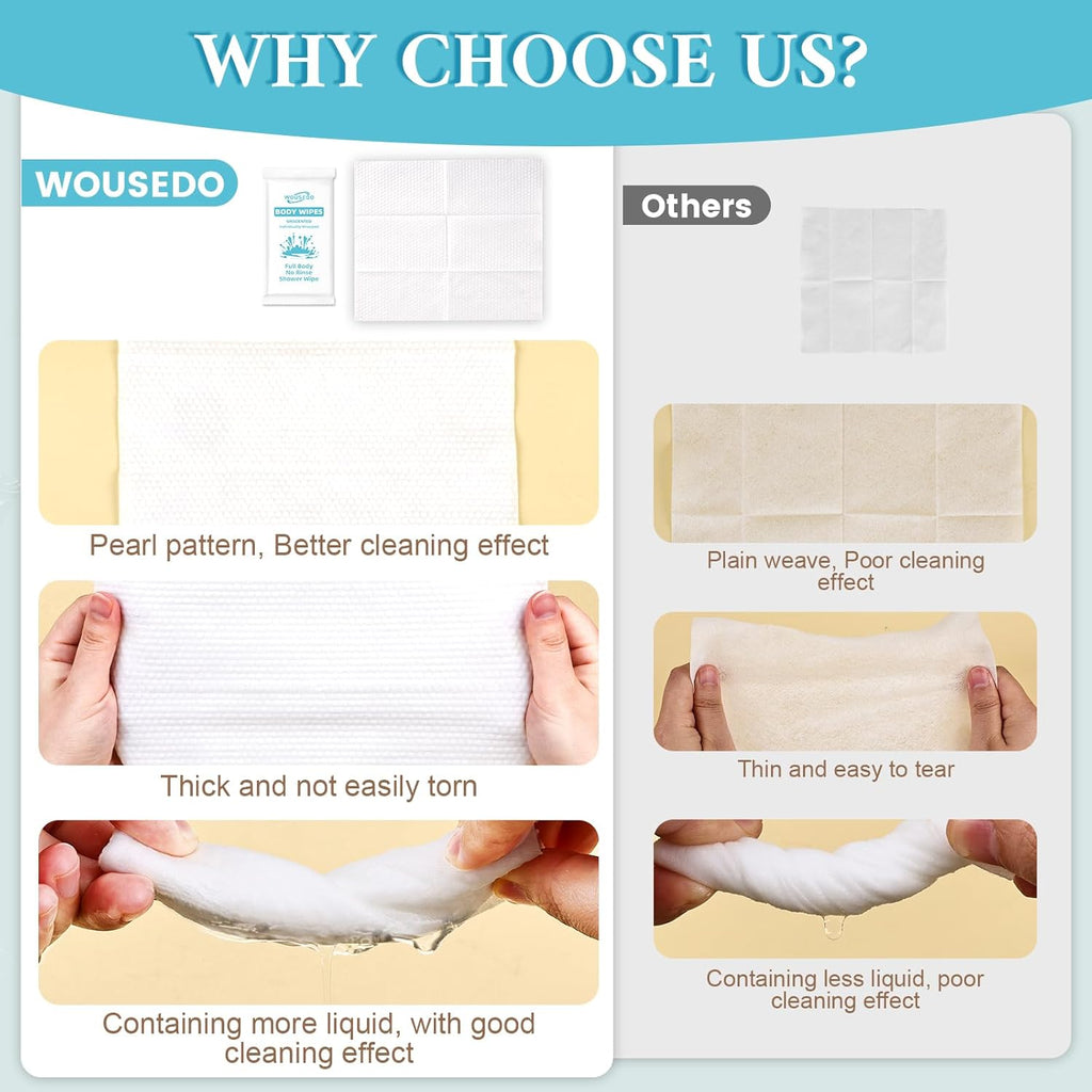 300 Pcs Ultra Thick Soft Large Body Wipes Individually Wrapped(7.87" x 9.45"),Shower Wipes for Adults Bathing No Rinse,Personal Cleansing Wipes for Travel Gym,Bulk Deodorant for Homeless(White)