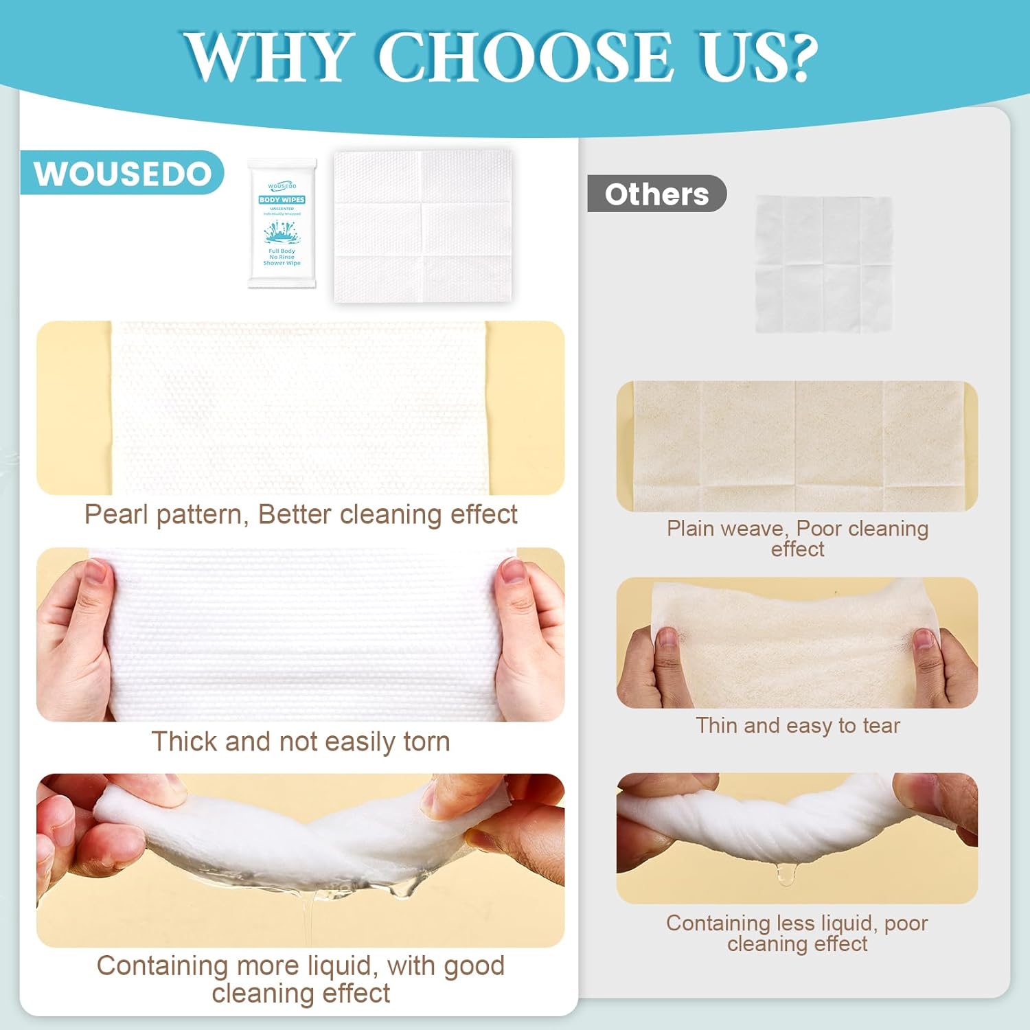 300 Pcs Ultra Thick Soft Large Body Wipes Individually Wrapped(7.87" x 9.45"),Shower Wipes for Adults Bathing No Rinse,Personal Cleansing Wipes for Travel Gym,Bulk Deodorant for Homeless(White)
