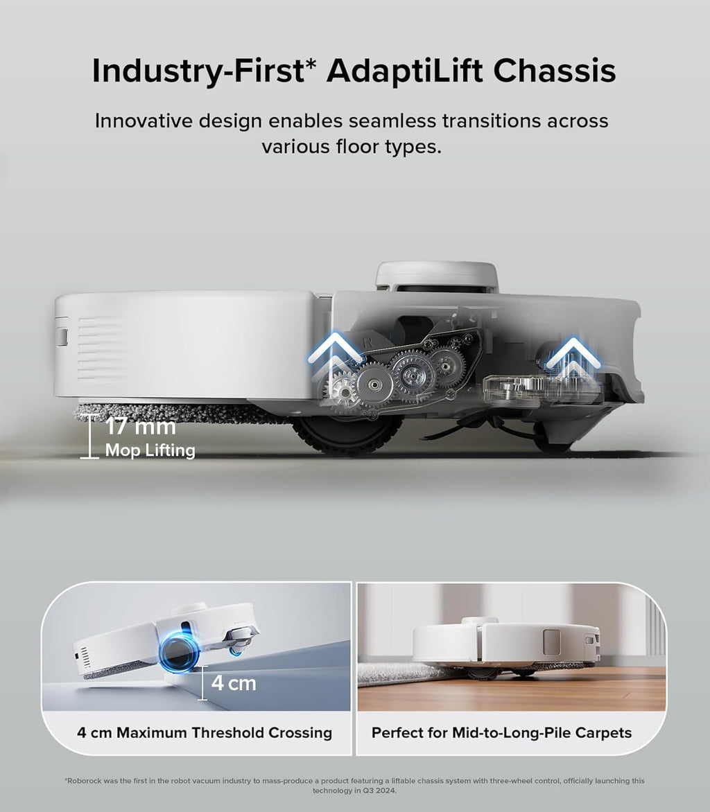 roborock Qrevo Edge Robot Vacuum and Mop, 18,500Pa Suction, Zero-Tangling, AdaptiLift Chassis, Al Obstacle Recognition, Hot Water Mop Washing & Dock Self Cleaning, Corner to Edge Deep Cleaning