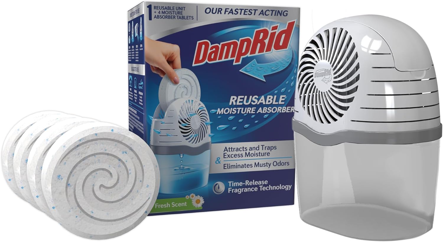 DampRid Moisture Absorber Drop-In Tablet Refill Pack, Fresh Scent, 15.8 oz., 4 Pack, Attract and Trap Excess Moisture and Eliminate Musty Odors for Cleaner, Fresher Air