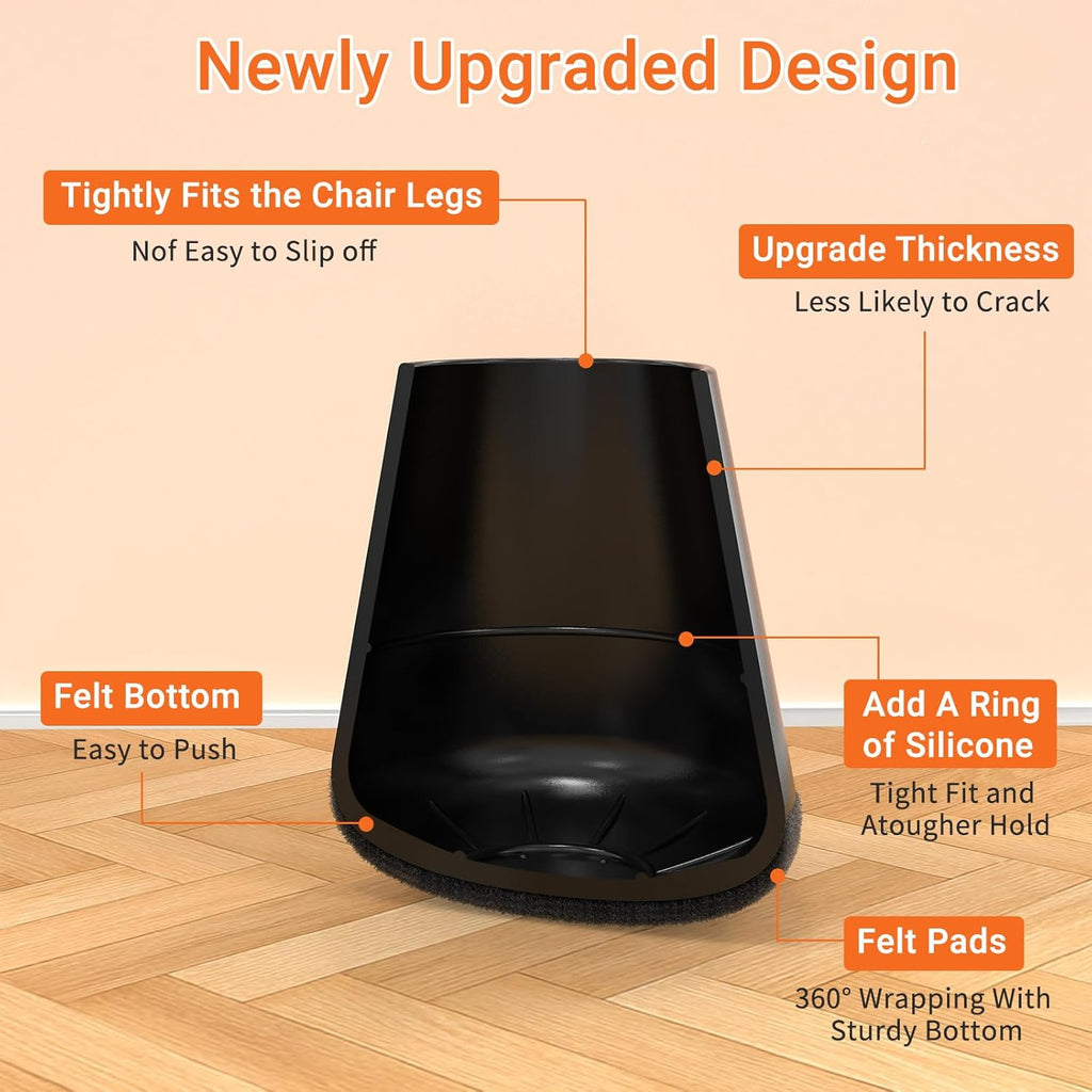 Chair Leg Floor Protectors Extra Small 24 Pcs,Silicone Chair Leg Protectors for Hardwood Floors/Tiles,360°Wrapped Felt Bottom to Prevent Scratch and Reduce Noise, Round Black