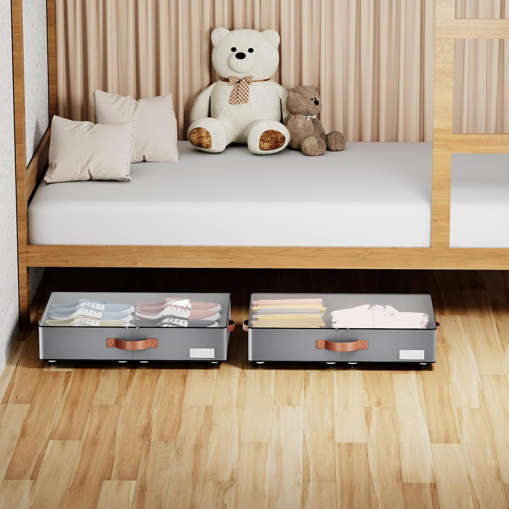Under bed Storage With Wheels,Low profile 5.5 inches Height Storage Bins,Rolling Under bed Shoe Storage Containers,Under bed Storage Drawers for clothes & blankets