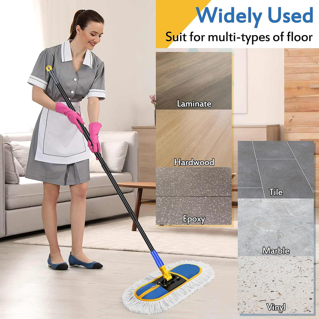 16 Inch Commercial Dust Mop Replacement Heads, 2 Pack Heavy Duty Industrial Cotton Mop Refill Pads Washable for Hardwood Vinyl Laminate Floors Kitchen Warehouse Courtyard Cleaning,Blue