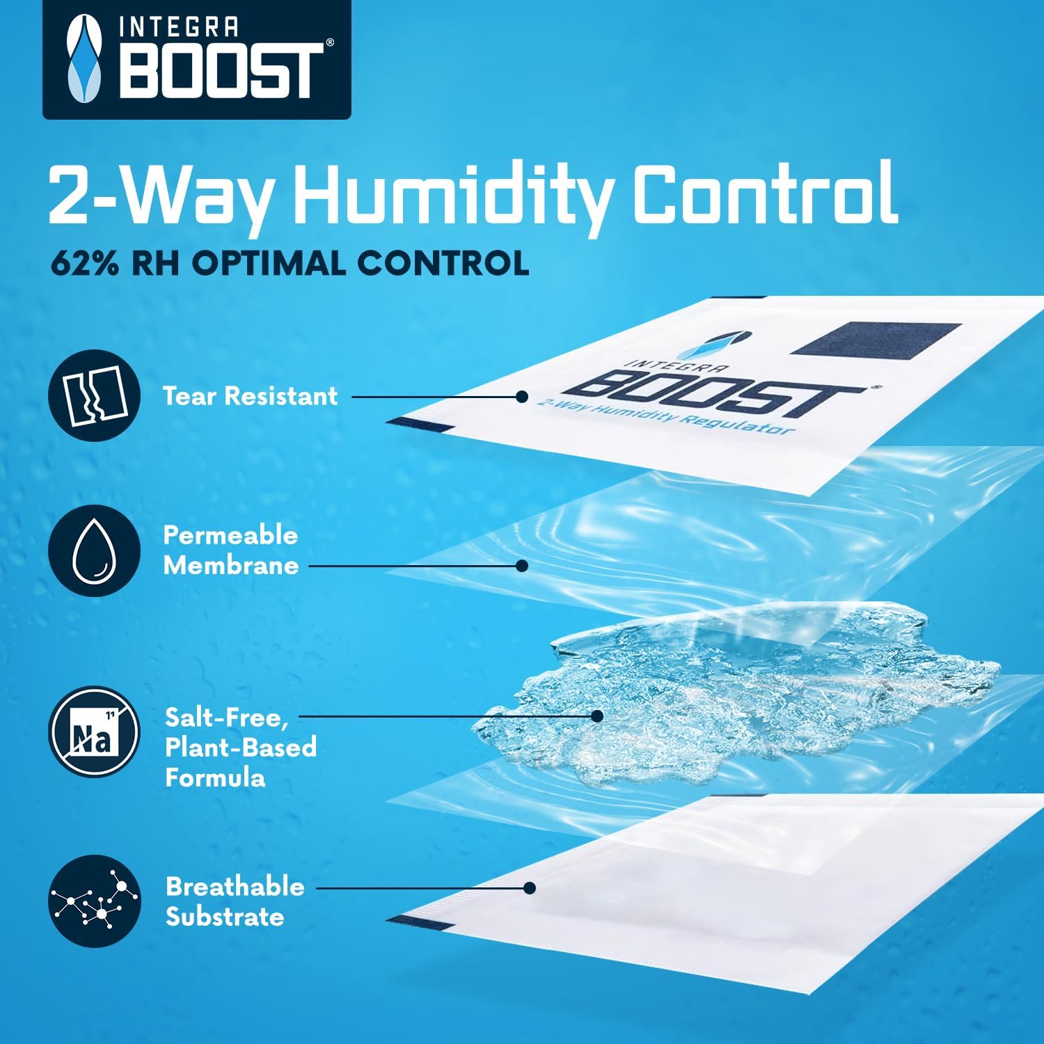 Integra Boost 2-Way Humidity Control Pack – Patented Technology for Humidity Control – Preserve Flavor & Maintain 62% RH – Moisture Absorber for Herbs, Spices & More – 2 Gram (Pack of 6)