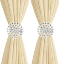 2 Pack Crystal Flower Curtain Tiebacks – Decorative Spring Wire Buckle Clips with Sparkling Rhinestone Flower Design, No Drilling, Easy Fit for Drapes & Sheers (Silver)