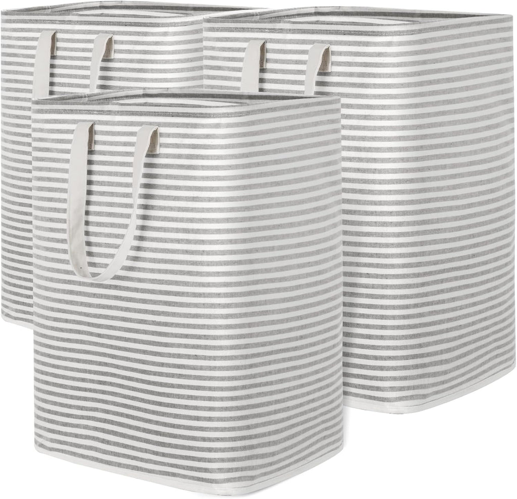 Lifewit 3 Pack Laundry Hamper Large Collapsible Laundry Baskets, Freestanding Waterproof Clothes Hamper with Easy Carry Handles in Laundry Room Bedroom Bathroom College Dorm for Adults, Grey, 3 x 90L
