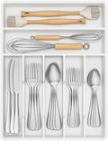 Lifewit Silverware Tray, Deep Wide Cutlery Drawer Organizer Storage for Kitchen, Plastic Flatware Utensil Holder Divider for Spoons Forks Knives Tableware, 7 Compartment, White