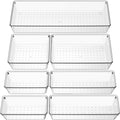 Criusia Clear Drawer Organizer 7 PCS - 5 Size Plastic Versatile Kitchen and Bathroom Organizer Trays, Non-Slip Storage Bins for Makeup, Utensils, Tool and Office Desk