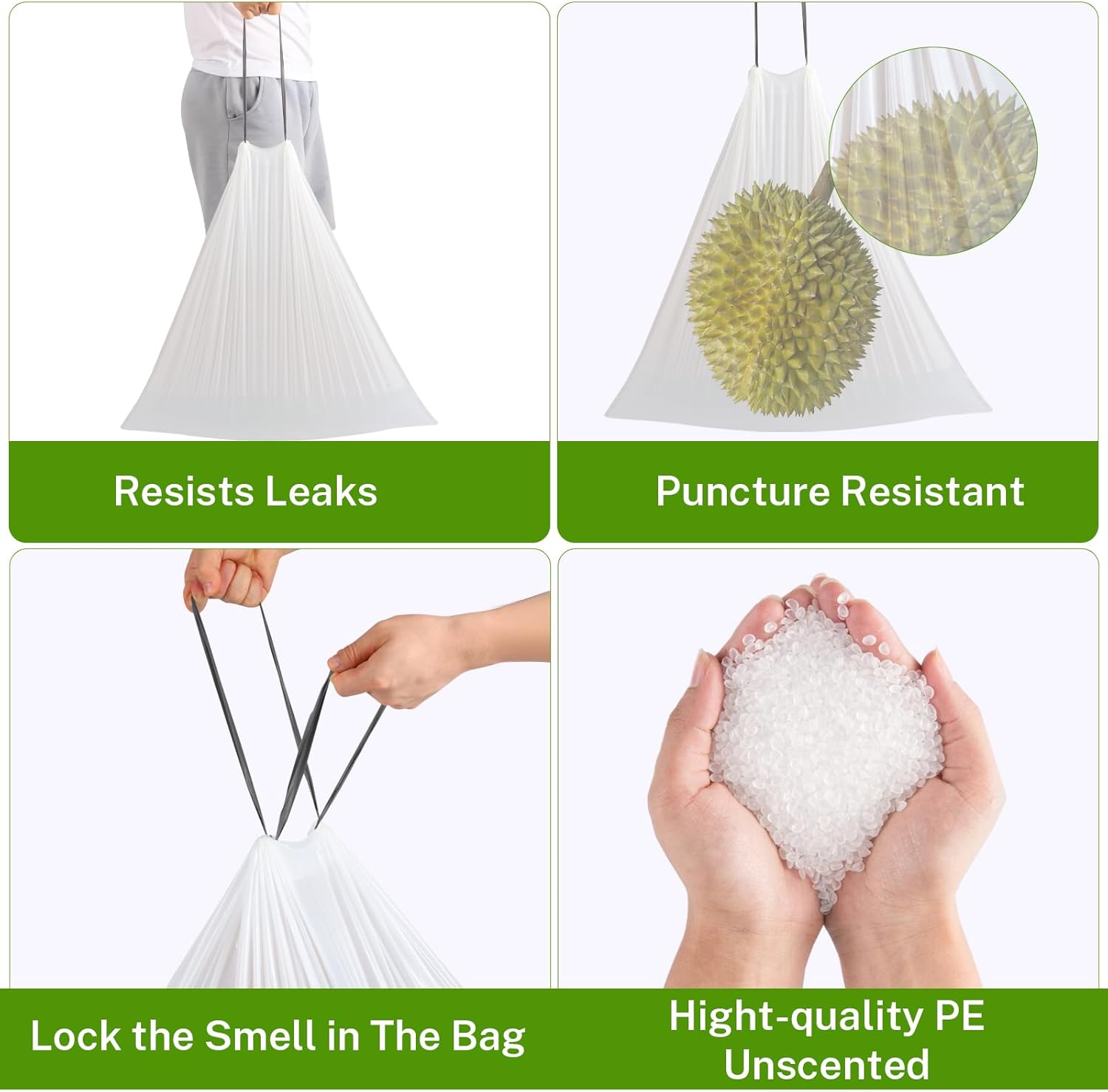 15 Gallon Tall Kitchen Trash Bags Drawstring - 1.2 Mil Thick White Garbage Bag for Office Kitchen, 45 Count