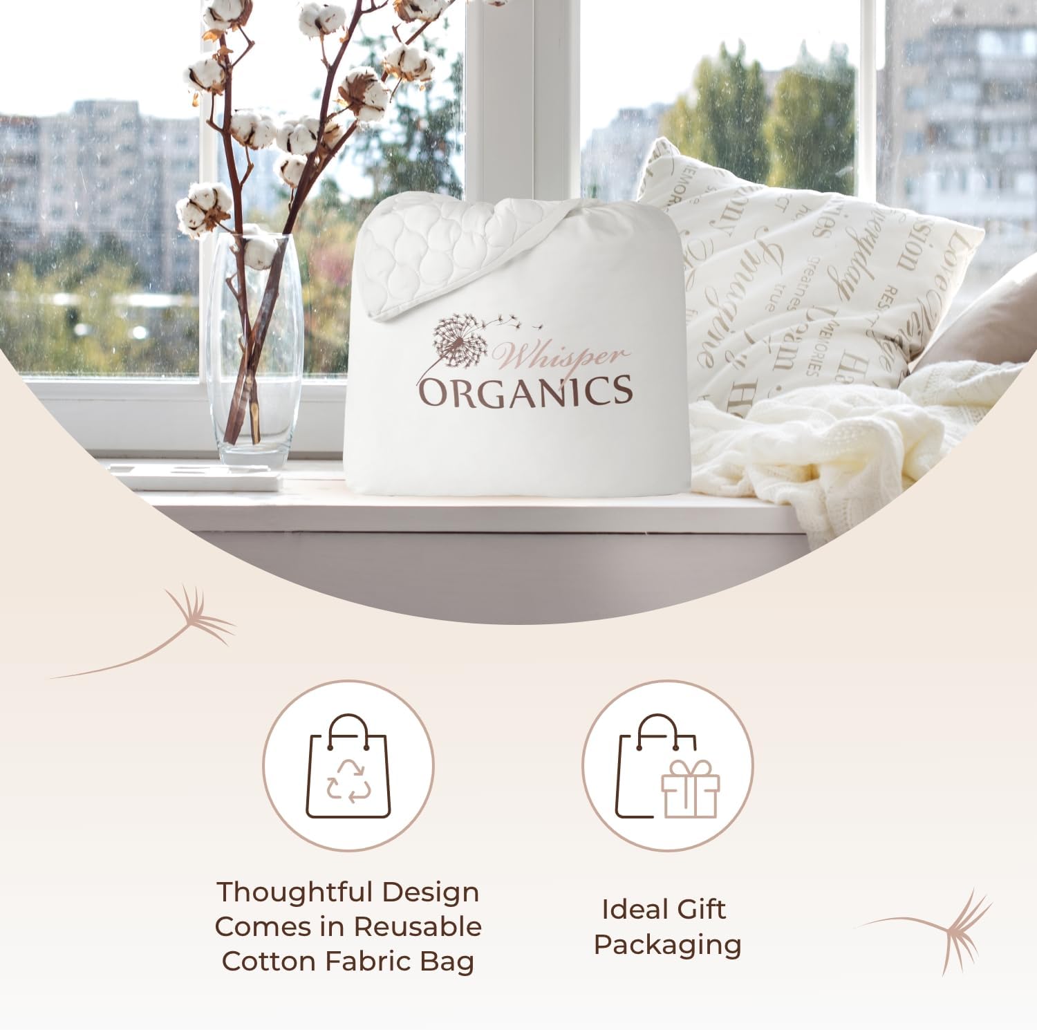 100% Cotton Organic Mattress Pad - Breathable & Cooling Mattress Protector Queen Size - Premium 300GSM Quilted and Noiseless Machine Washable Organic Mattress Protector (White, Queen)