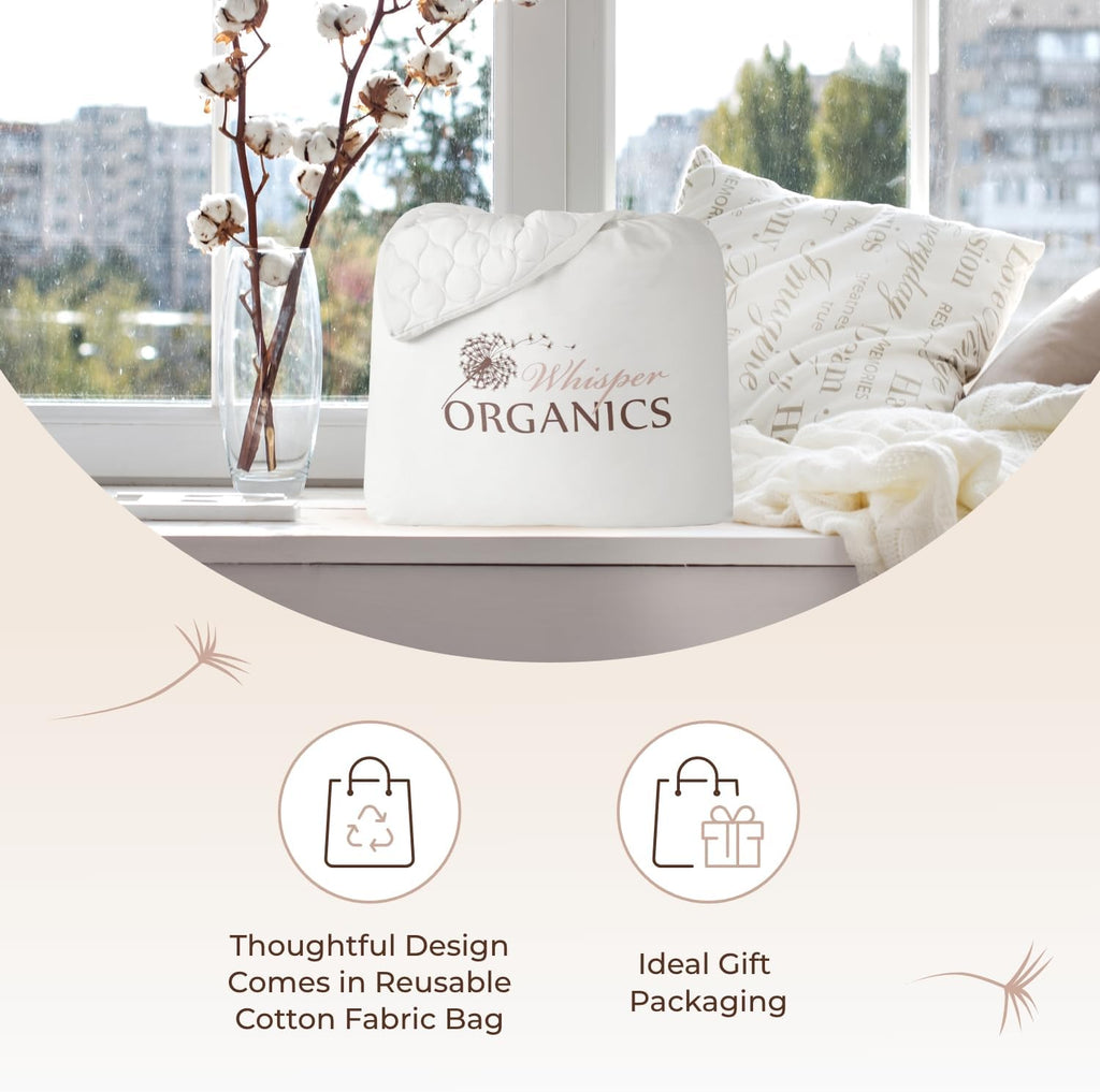 100% Cotton Organic Mattress Pad - Breathable, Cooling, Not Waterproof Mattress Protector Twin Size - Premium 300GSM Quilted and Noiseless Machine Washable Organic Mattress Protector (White, Twin)