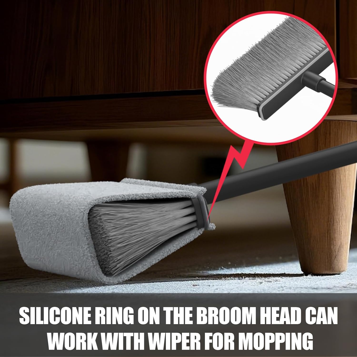 Broom with Dustpan Combo Set, Dust Pans with Long Handle, Brooms with Dustpan, Dust Pan Broom Kit for Home Kitchen & Yard Outside Sweeping(Gray&Red)