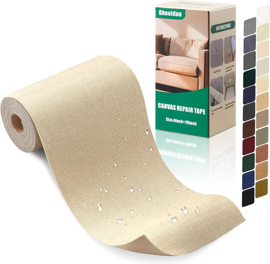 Canvas Repair Tape 4×70 Inch Waterproof Self-Adhesive Fabric Repair Patch for Repairing Boat Covers,Tents,Patio Umbrellas,Car Seats,Luggage,Sofas.(Beige)