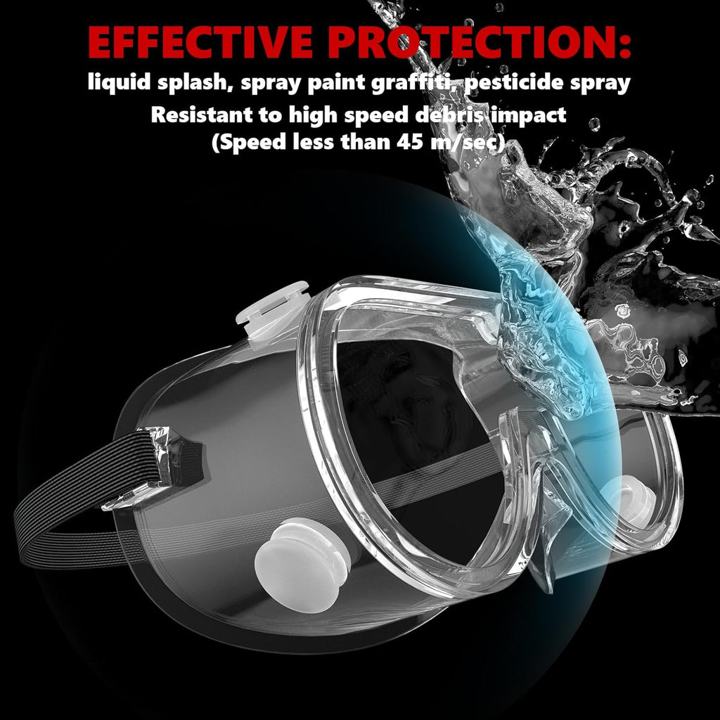 Super More 10PCS Anti-Fog Protective Safety Goggles Clear Lens Wide-Vision Adjustable Chemical Splash Eye Protection Soft Lightweight Eyewear