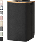 BALEINE Laundry Hamper with Lid, Tall Laundry Baskets with Bamboo Pull Handles, Large Laundry Bin with Internal Support (18 Gal/70L, Black)
