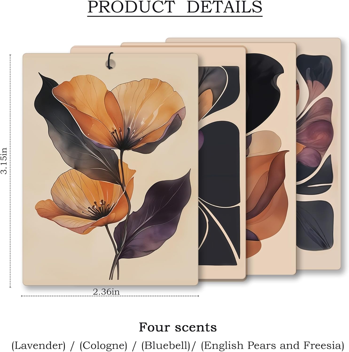 Boho Abstract Floral Car Air Freshener 4 Pcs, Retro Orange and Black Flower Hanging Scents Air Freshener for Women Girls Gifts, Vintage Scented Car Accessories Decor for Room Closet Drawer