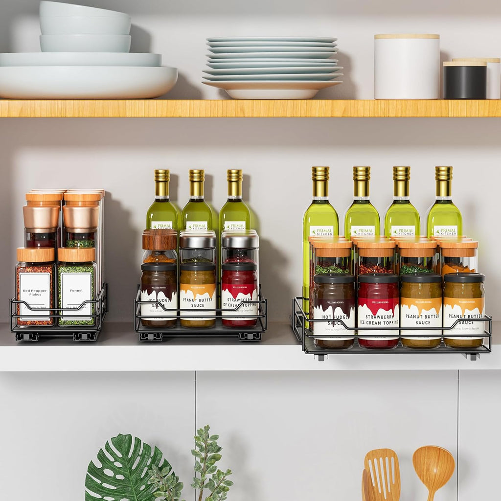 RCHYFEED Pull Out Spice Rack Organizer for Cabinet,Slide out Spice Organizer for Inside Cabinets,Heavy Duty Spice Organization for Kitchen and Pantry,Seasoning,Sauces(1-Tier,8.5" Wx10.5 Dx2.5 H)