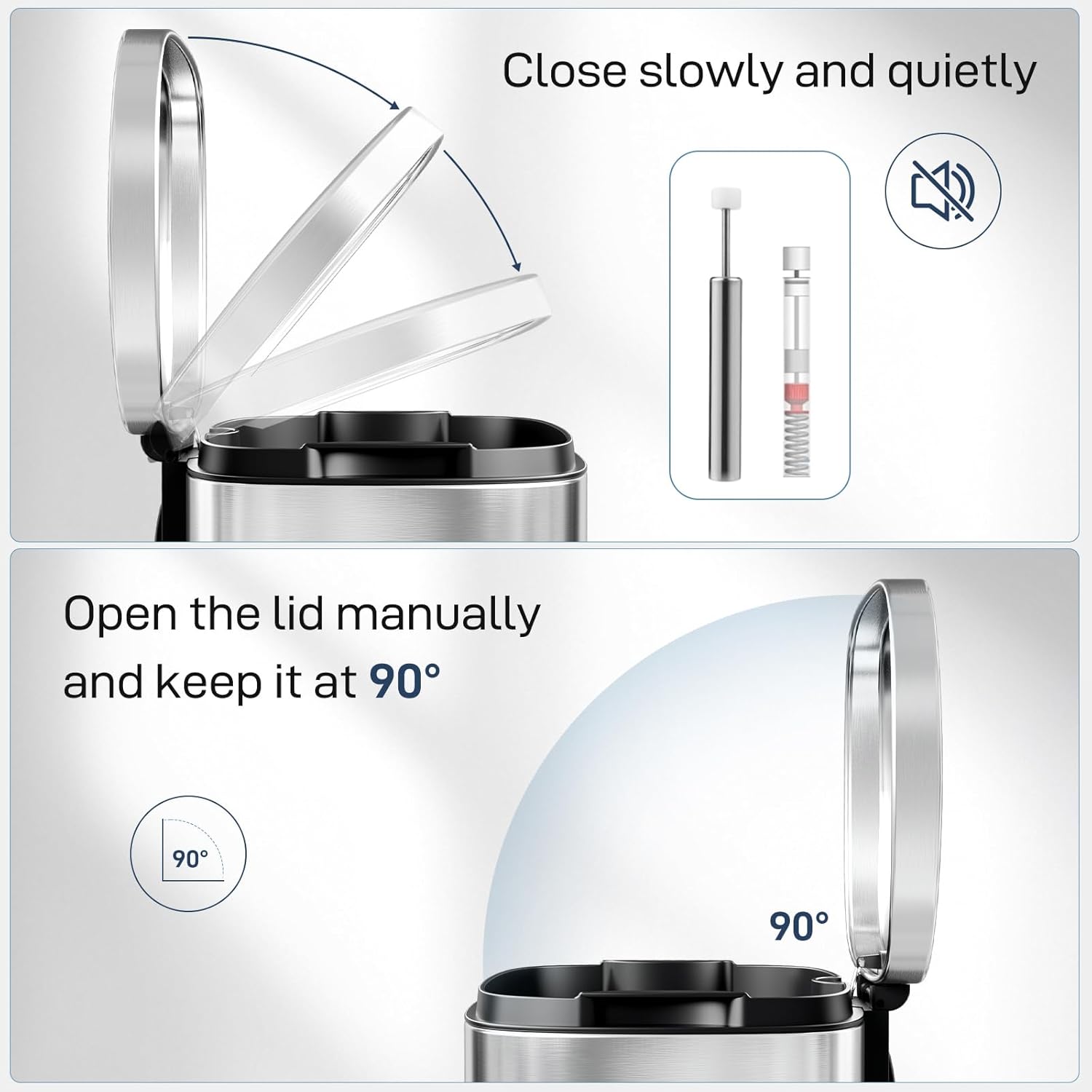 Arlopu 13.2 Gallon Step Trash Can, Stainless Steel Garbage Bin, Soft-Close Rubbish Bin with Removable Plastic Inner Bucket, Fingerprint-Proof, Lid Dustbin, Suit for Kitchen Home (Silver, 50L)
