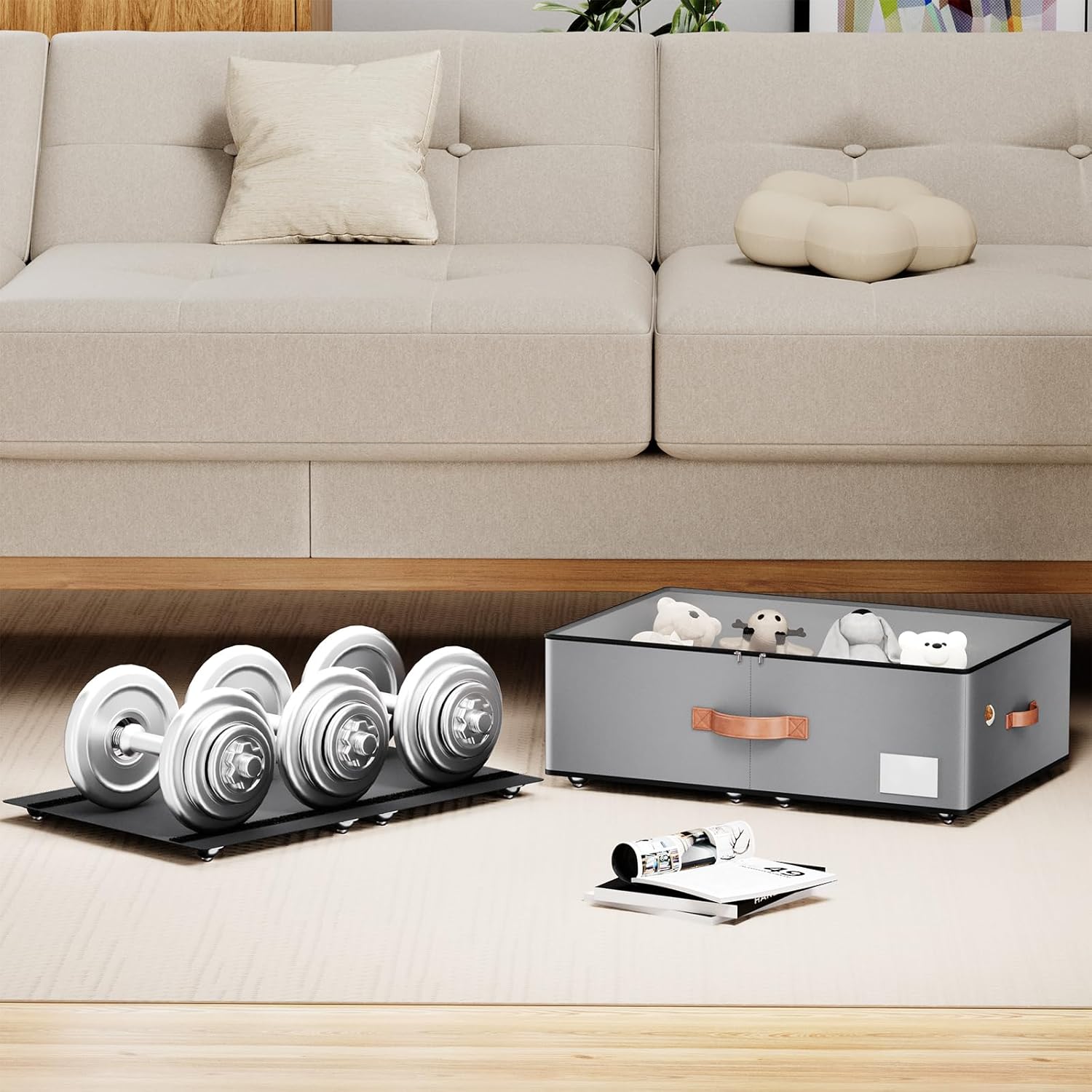 Under bed Storage With Wheels,Large Capacity 10 inches Height Storage Bins,Rolling Under bed Shoe Storage Containers,Under bed Storage Drawers for clothes & blankets