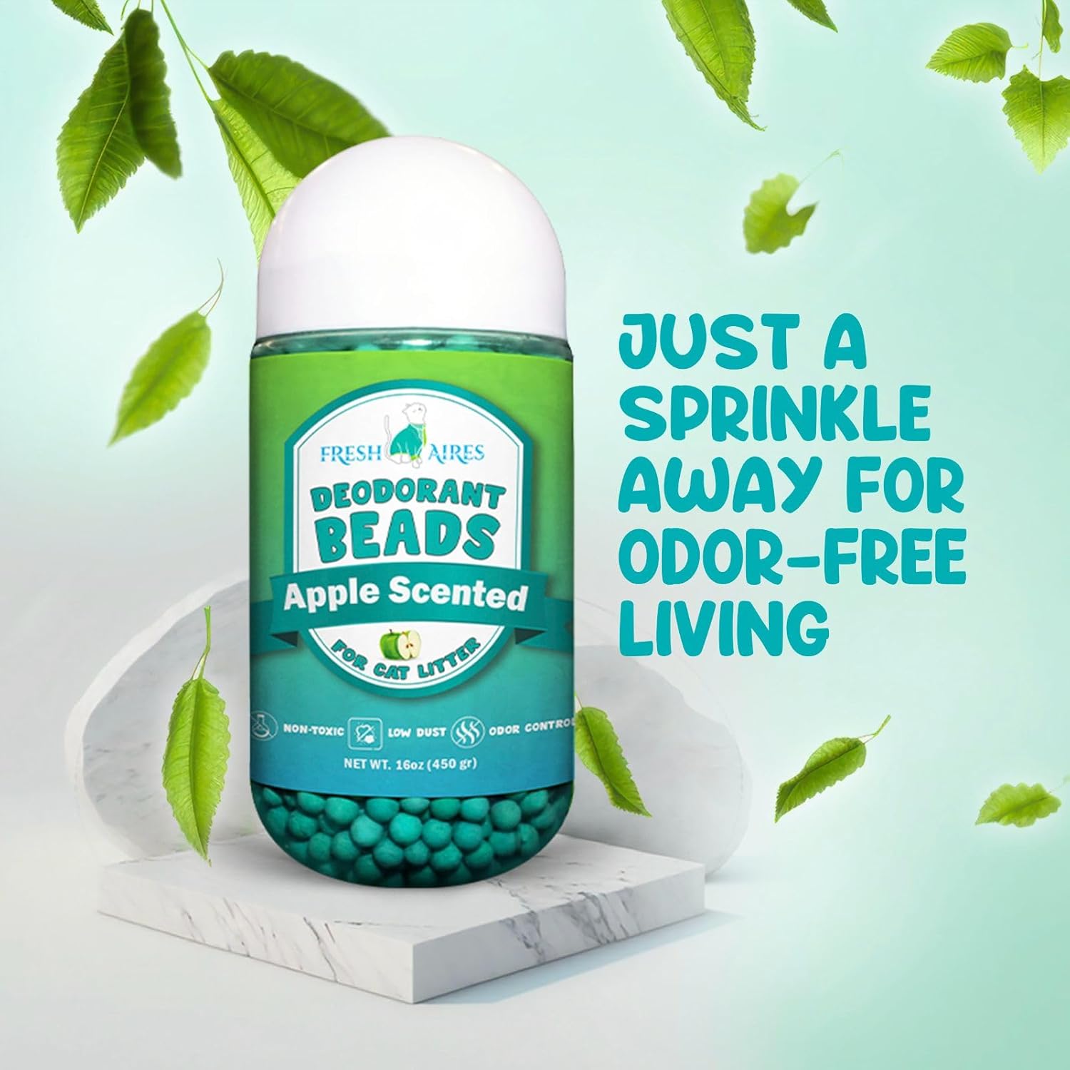 Cat Deodorant Beads | Green Apple Scent, Low-Dust & Non Toxic Litter Box, Superior Odor Control, Pet Safe Kitty Litter Deodorizer | Cat Litter Scent Deodorizer for Cleaner Air