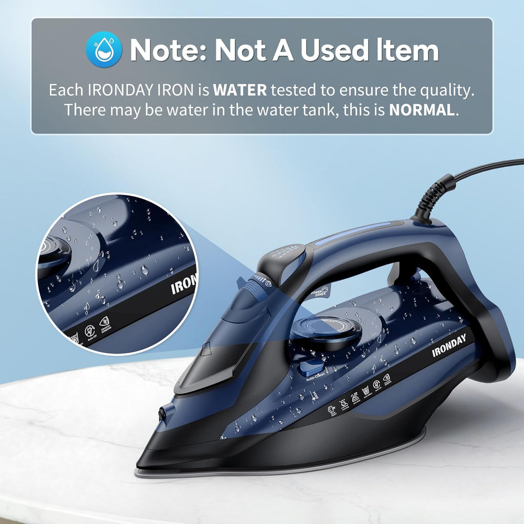Steam Iron for Clothes Fast Heating, 1700W Iron Precision with Thermostat Dial, Ceramic Soleplate, Auto shutoff, Burst Steam, Self-Cleaning, 15.21oz Water Tank Ironing Clothes for Home, Blue