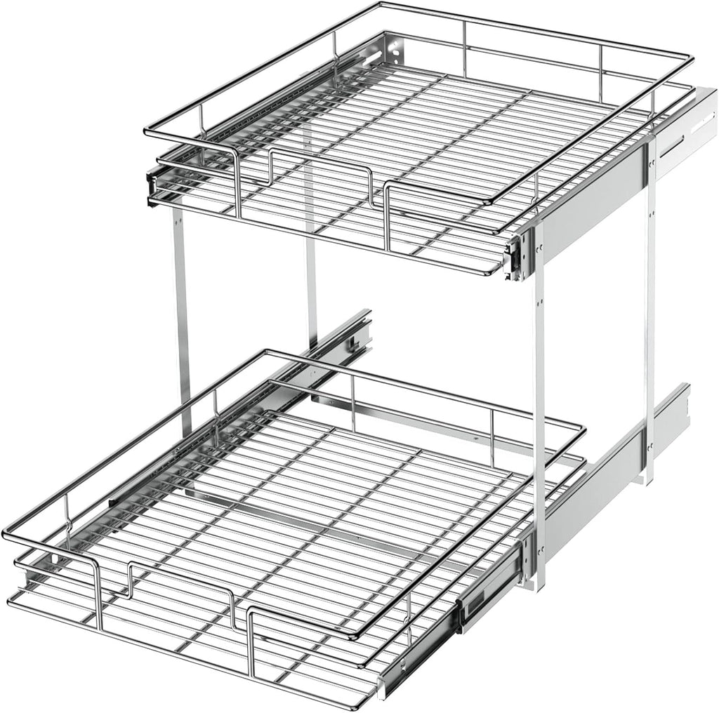 LOVMOR 2 Tier Individual Pull Out Cabinet Organizer 17" W x 21" D, Slide Out Kitchen Cabinet Storage Sliding Shelves