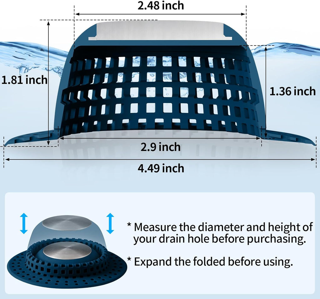 Shower Drain Hair Catcher, Bathtub Drain Cover Foldable Silicone Shower & Tub Protector for Pop-Up & Regular Drains